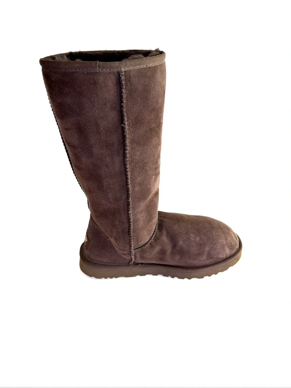 UGG 5815 Classic Tall Chocolate Brown Suede Boots Women Size 7 Sheepskin Lined